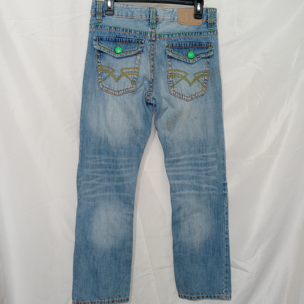 Machine Jeans Mens 30 Light Wash Distressed Denim Flap Pocket Y2K Streetwear